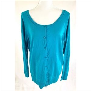 LANE BRYANT Teal Blue Cotton Cardigan Sweater